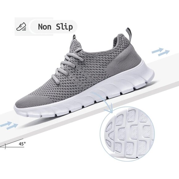 EkRBXA Men Gray Gym Shoes Non Slip Walking Athletic Slip on Breathable Sneakers - Picture 4 of 7